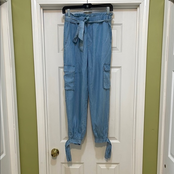 Harper - Light Blue Chambray Cargo Pants with Tie Waist -size S - Picture 1 of 5